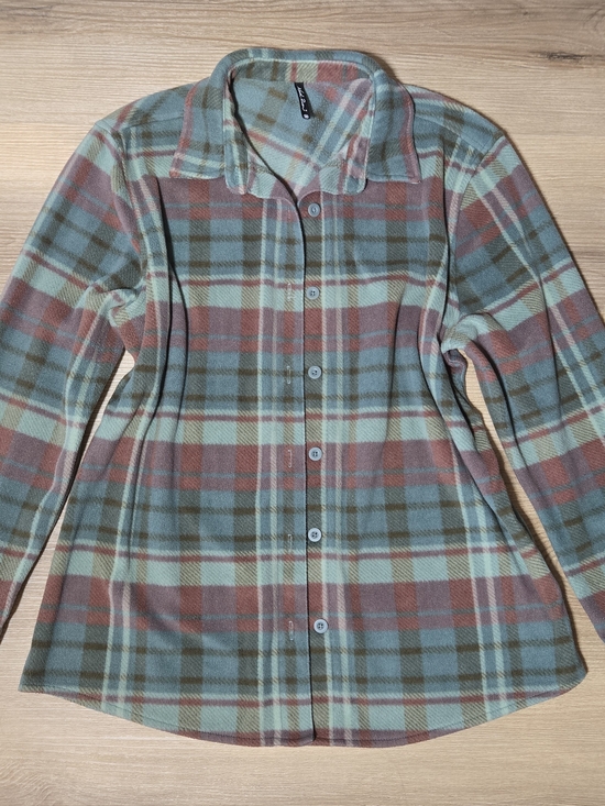 North River Outfitters Tops - Button-Front Plaid Fleece Shirt in Mint & Rust